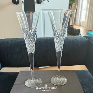 NIB Waterford Crystal Wishes Flutes Champagne Glasses Pair